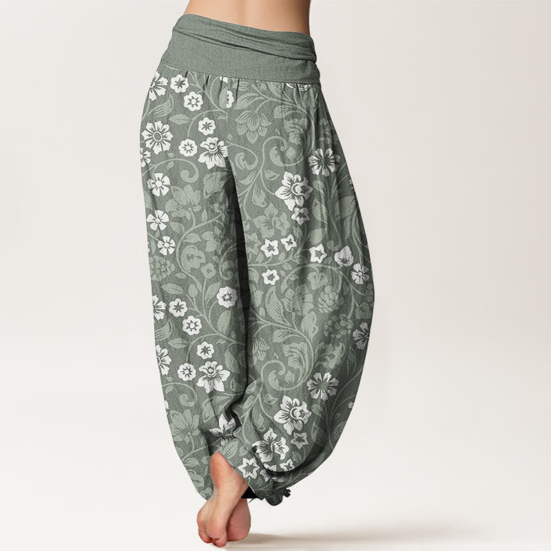 Buddha Stones Haremshose aus reiner Baumwolle mit kleinen Blumen und ineinander verschlungenen Zweigen für Damen mit elastischer Taille - image 2