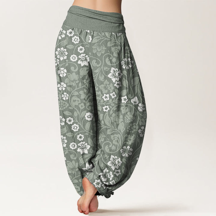 Buddha Stones Haremshose aus reiner Baumwolle mit kleinen Blumen und ineinander verschlungenen Zweigen für Damen mit elastischer Taille - image 2