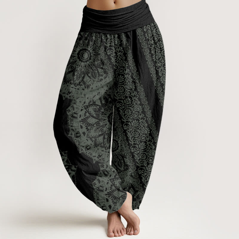 Buddha Stones Reine Baumwolle Mandala Muster Parallel Blumen Damen Haremshose mit elastischer Taille