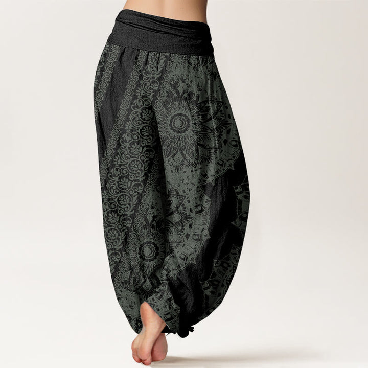 Buddha Stones Reine Baumwolle Mandala Muster Parallel Blumen Damen Haremshose mit elastischer Taille