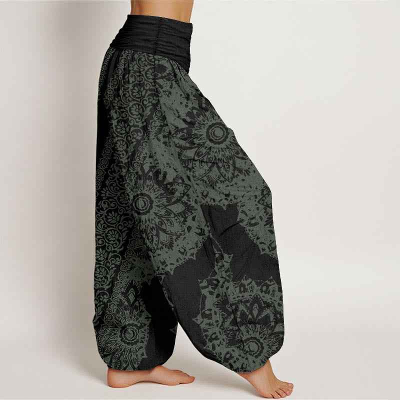 Buddha Stones Reine Baumwolle Mandala Muster Parallel Blumen Damen Haremshose mit elastischer Taille