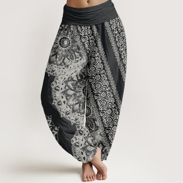 Buddha Stones Reine Baumwolle Mandala Muster Parallel Blumen Damen Haremshose mit elastischer Taille