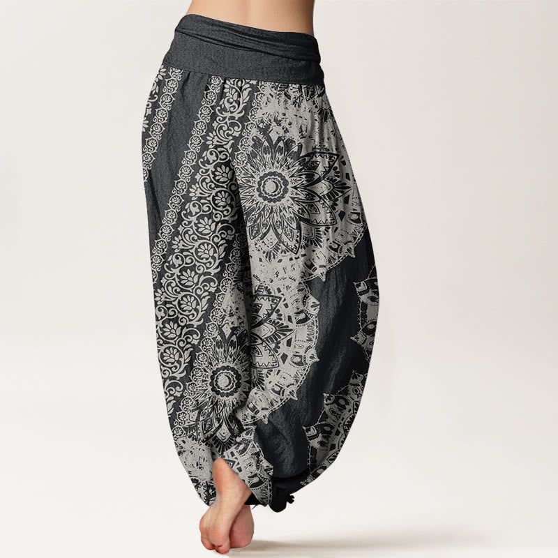 Buddha Stones Reine Baumwolle Mandala Muster Parallel Blumen Damen Haremshose mit elastischer Taille
