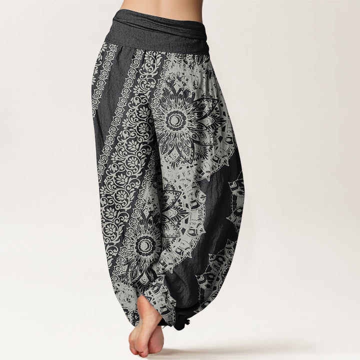Buddha Stones Reine Baumwolle Mandala Muster Parallel Blumen Damen Haremshose mit elastischer Taille