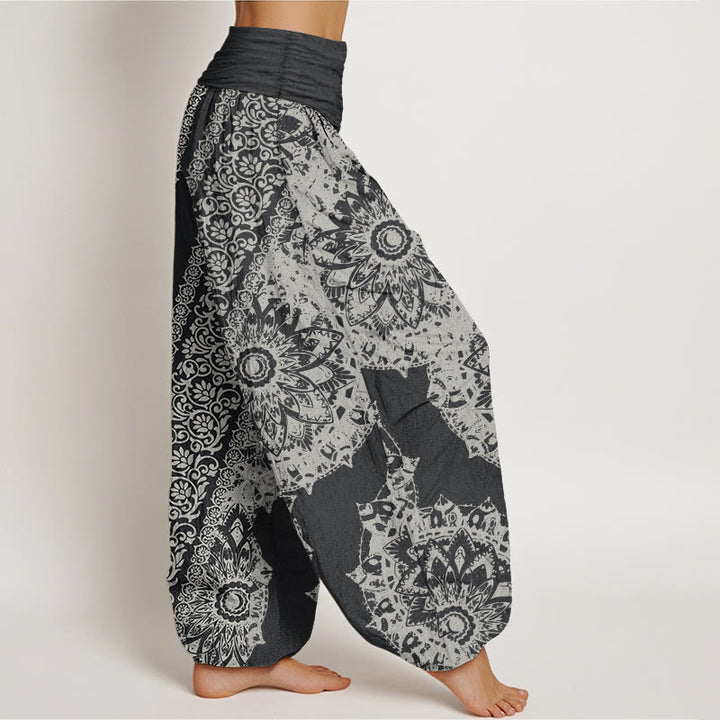 Buddha Stones Reine Baumwolle Mandala Muster Parallel Blumen Damen Haremshose mit elastischer Taille