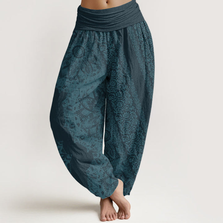 Buddha Stones Reine Baumwolle Mandala Muster Parallel Blumen Damen Haremshose mit elastischer Taille
