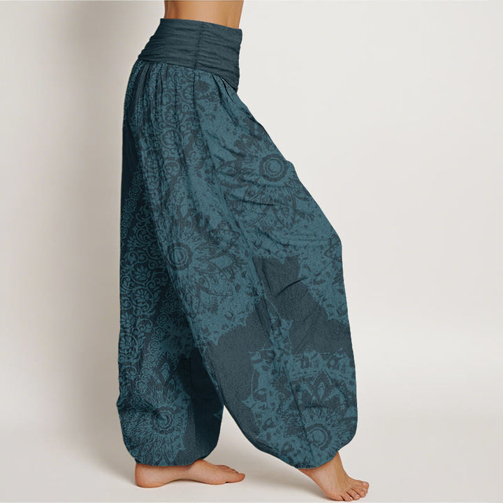 Buddha Stones Reine Baumwolle Mandala Muster Parallel Blumen Damen Haremshose mit elastischer Taille