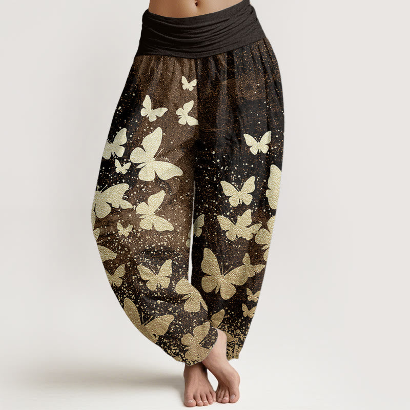 Buddha Stones Damen-Haremshose aus reiner Baumwolle mit goldenem Schmetterlingsmuster und elastischer Taille - Sattelbraun - US22, UK/AU26,EU54 (6XL) - image 7