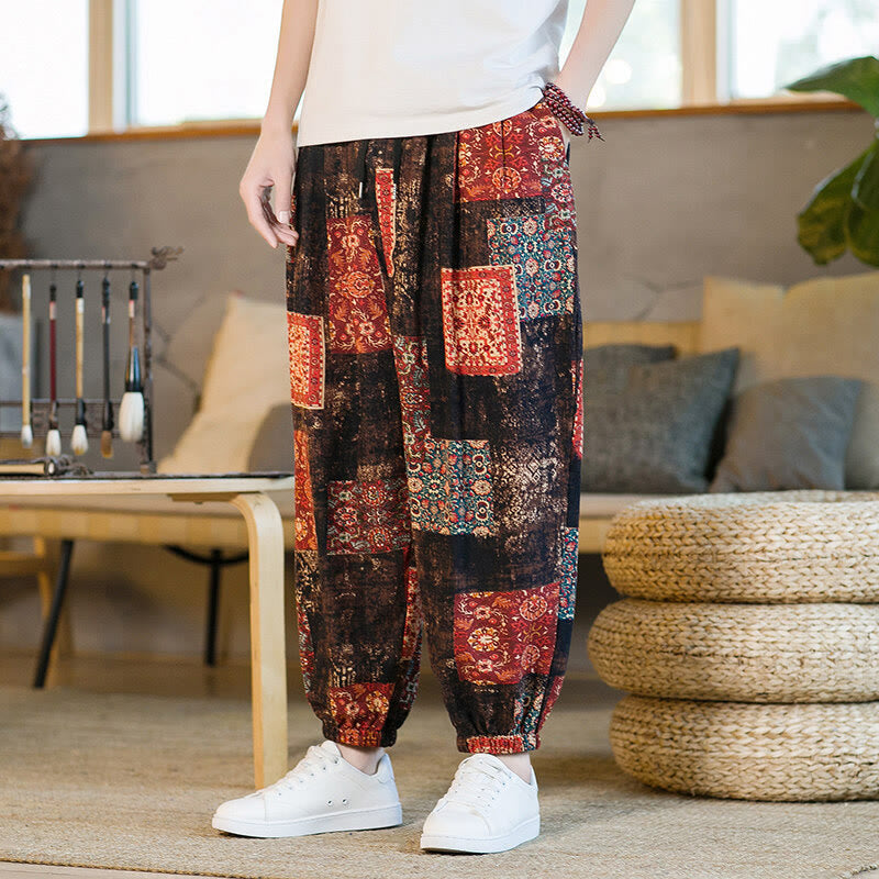 Buddha Stones Sommer-Haremshose aus Baumwolle und Leinen mit Patchwork-Muster, knöchellang, mit Taschen - RosyBrown - US/ UK/AU46,EU56 (5XL) - image 1
