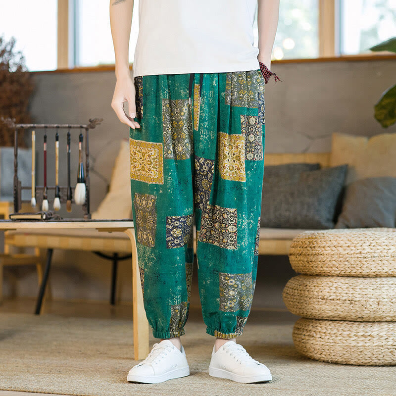Buddha Stones Sommerliche quadratische Patchwork-Herren-Haremshose in Knöchellänge mit Taschen - image 19