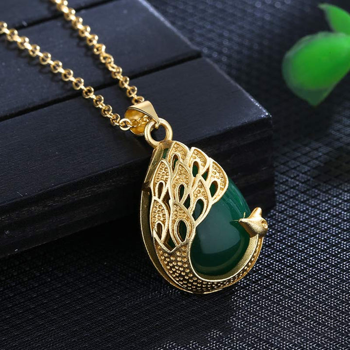 Halskettenanhänger aus rosafarbenem, kristallgrünem Chalcedon, Pfau, Kupfer, beruhigende Liebe - Grüner Chalcedon (Stärke ♥ Mut) - image 4