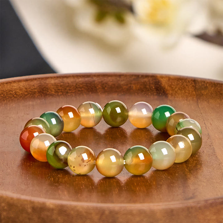 Buddha Stones Natürliches buntes Pfauenachat-Armband für Mut und Reinigung
