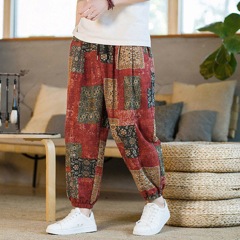 Buddha Stones Sommerliche quadratische Patchwork-Herren-Haremshose in Knöchellänge mit Taschen - image 11