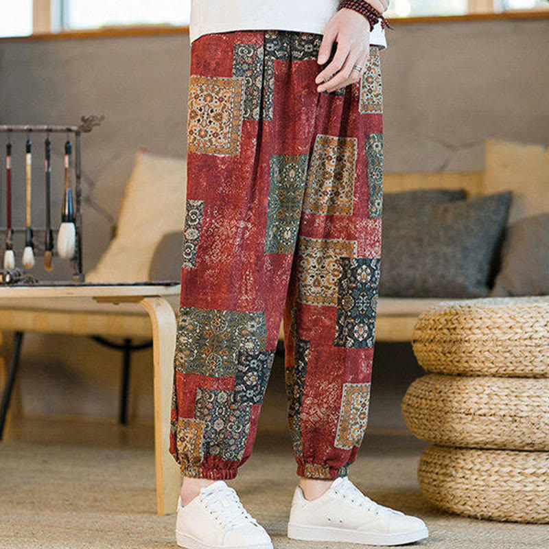 Buddha Stones Sommerliche quadratische Patchwork-Herren-Haremshose in Knöchellänge mit Taschen - image 12