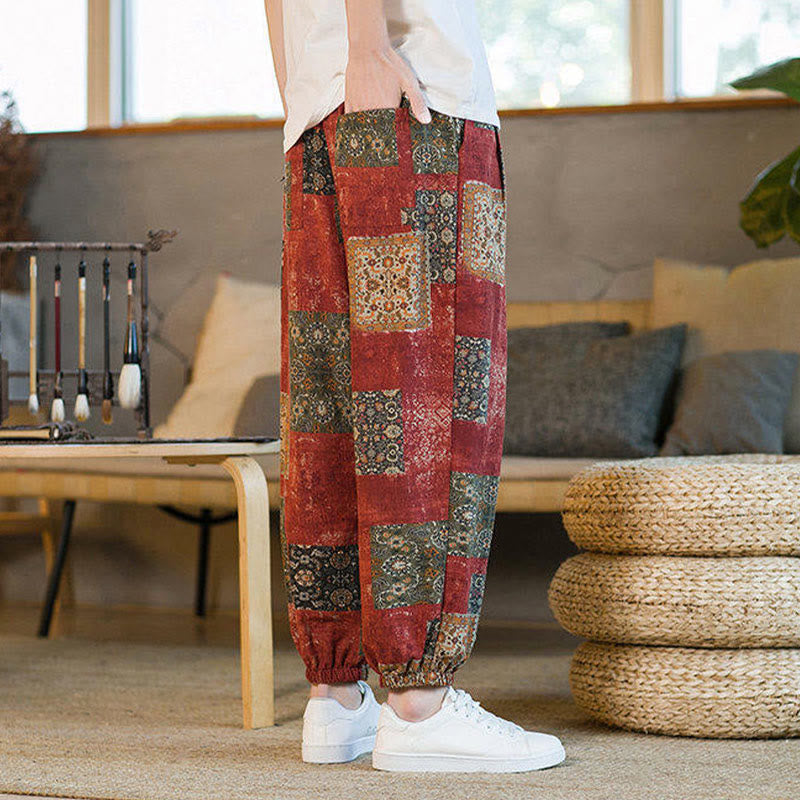 Buddha Stones Sommerliche quadratische Patchwork-Herren-Haremshose in Knöchellänge mit Taschen - image 13