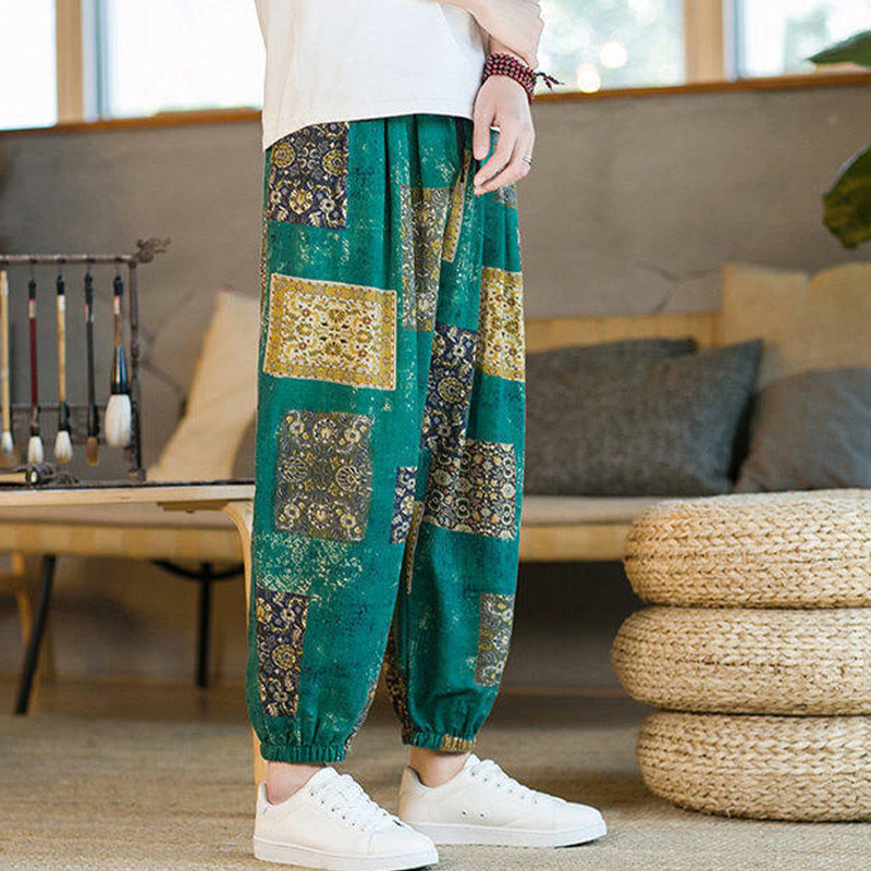 Buddha Stones Sommer-Haremshose aus Baumwolle und Leinen mit Patchwork-Muster, knöchellang, mit Taschen - image 23