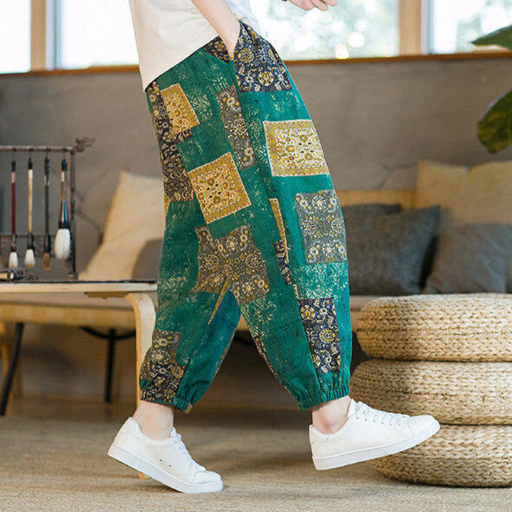 Buddha Stones Sommer-Haremshose aus Baumwolle und Leinen mit Patchwork-Muster, knöchellang, mit Taschen - image 24