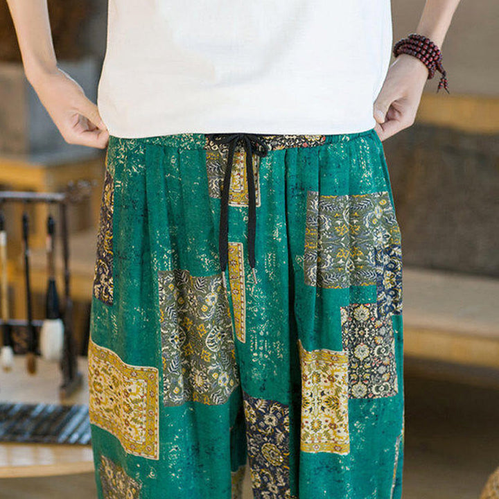 Buddha Stones Sommer-Haremshose aus Baumwolle und Leinen mit Patchwork-Muster, knöchellang, mit Taschen - image 26