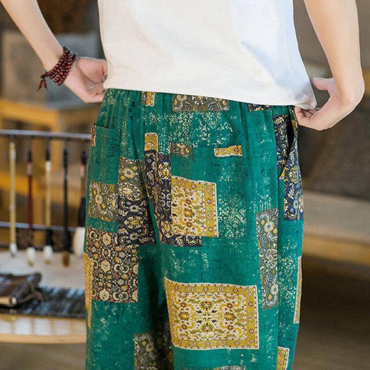 Buddha Stones Sommer-Haremshose aus Baumwolle und Leinen mit Patchwork-Muster, knöchellang, mit Taschen - image 25