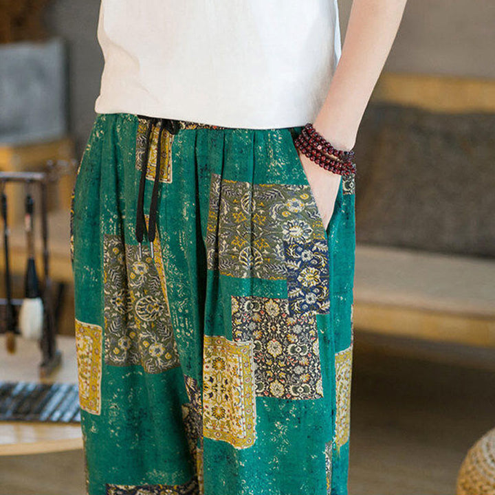 Buddha Stones Sommer-Haremshose aus Baumwolle und Leinen mit Patchwork-Muster, knöchellang, mit Taschen - image 28