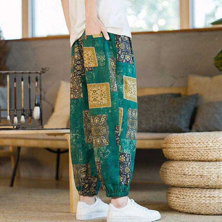 Buddha Stones Sommer-Haremshose aus Baumwolle und Leinen mit Patchwork-Muster, knöchellang, mit Taschen - image 22
