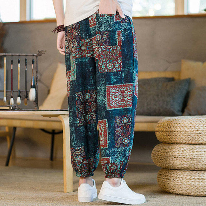 Buddha Stones Sommer-Haremshose aus Baumwolle und Leinen mit Patchwork-Muster, knöchellang, mit Taschen - image 35