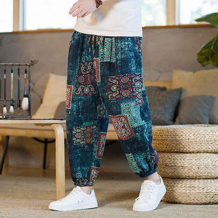 Buddha Stones Sommer-Haremshose aus Baumwolle und Leinen mit Patchwork-Muster, knöchellang, mit Taschen - image 33