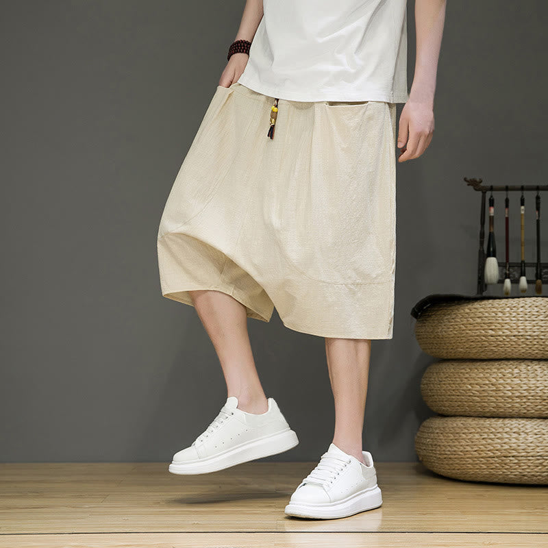 Buddha Stones Lässige Herren-Caprihose mit Kordelzug aus Baumwoll-Leinen-Mischgewebe und Taschen - Leinen - US/ UK/AU46, EU56 (5XL) - image 0