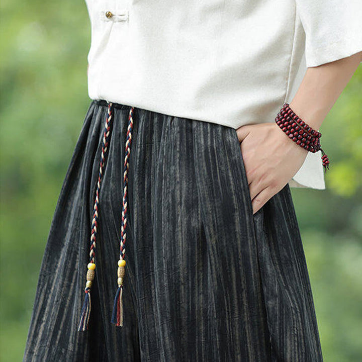 Buddha Stones Sommer Schwarze Streifen Kordelzug Herren Haremshose mit Taschen - image 9