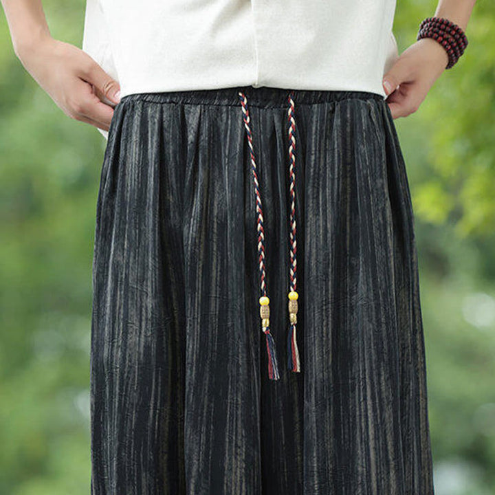 Buddha Stones Sommer Schwarze Streifen Kordelzug Herren Haremshose mit Taschen - image 10