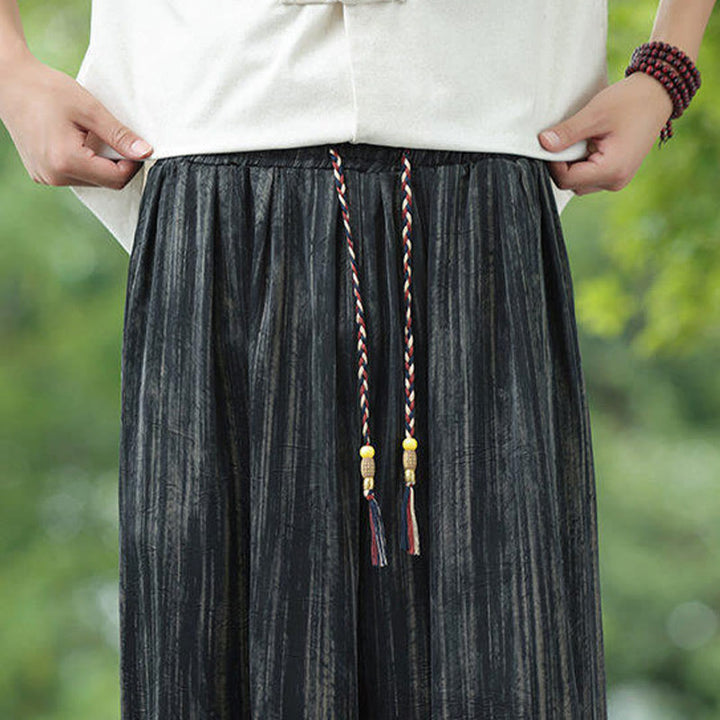 Buddha Stones Sommer Schwarze Streifen Kordelzug Herren Haremshose mit Taschen - image 11