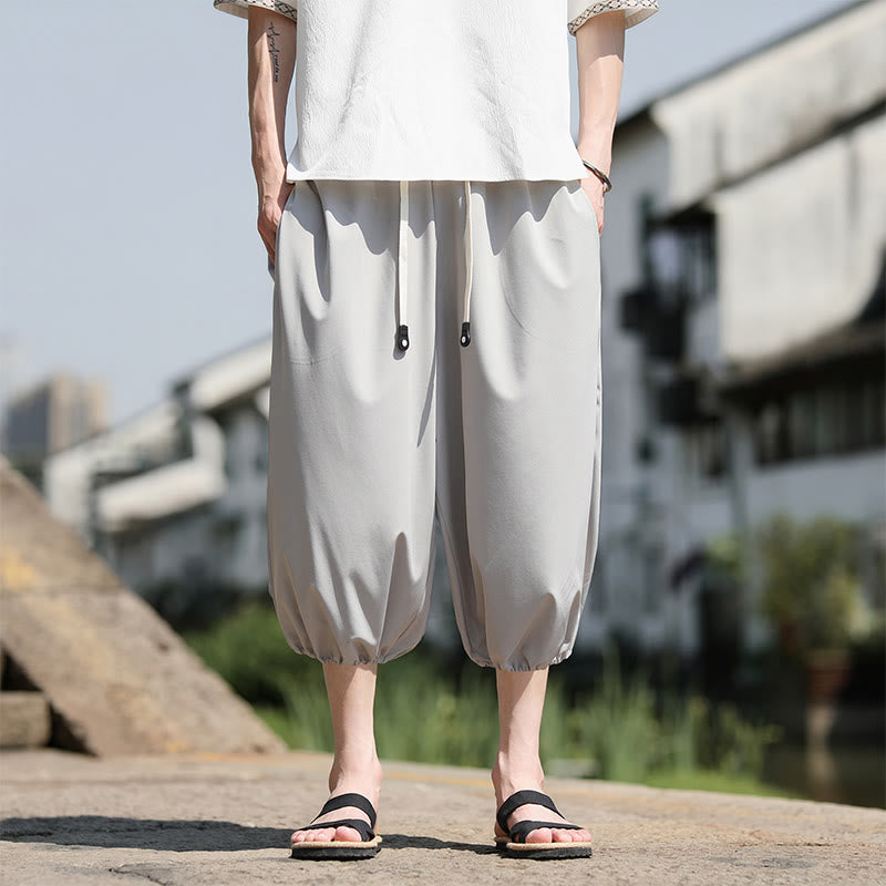 Buddha Stones Herren Caprihose mit Kordelzug und Taschen - Hellgrau - US/ UK/AU46, EU56 (5XL) - image 9