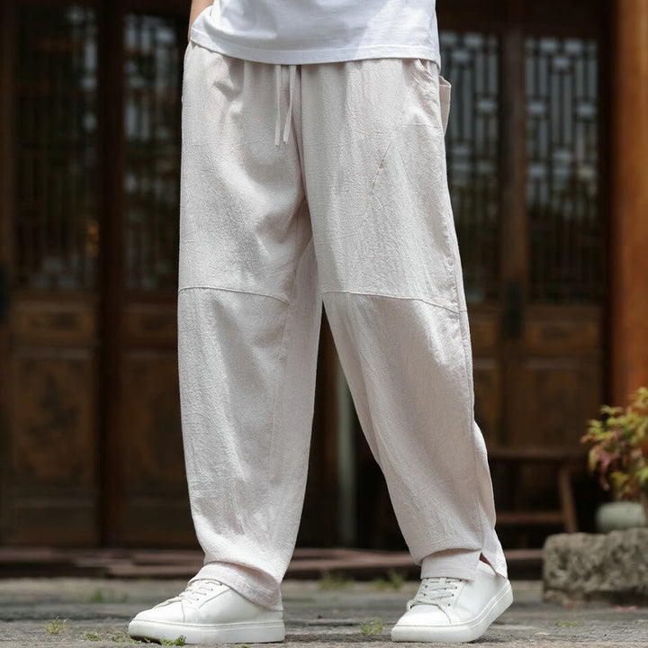 Buddha Stones Solide Kordelzug Herrenhose aus Baumwollleinen mit elastischem Bund und Taschen - Leinen - US/ UK/AU46, EU56 (5XL) - image 0