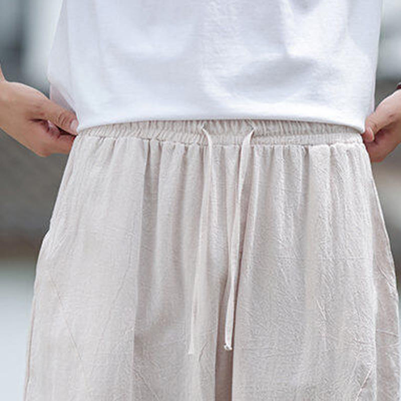 Buddha Stones Solide Kordelzug Herrenhose aus Baumwollleinen mit elastischem Bund und Taschen - image 8