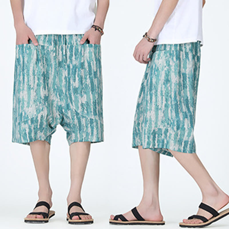 Buddha Stones Sommerstreifen Baumwolle Leinen Herren Caprihose mit Taschen - image 6