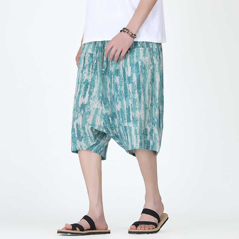 Buddha Stones Sommerstreifen Baumwolle Leinen Herren Caprihose mit Taschen - image 1