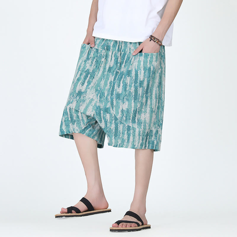 Buddha Stones Sommerstreifen Baumwolle Leinen Herren Caprihose mit Taschen - CadetBlue - US/ UK/AU46,EU56 (5XL) - image 1