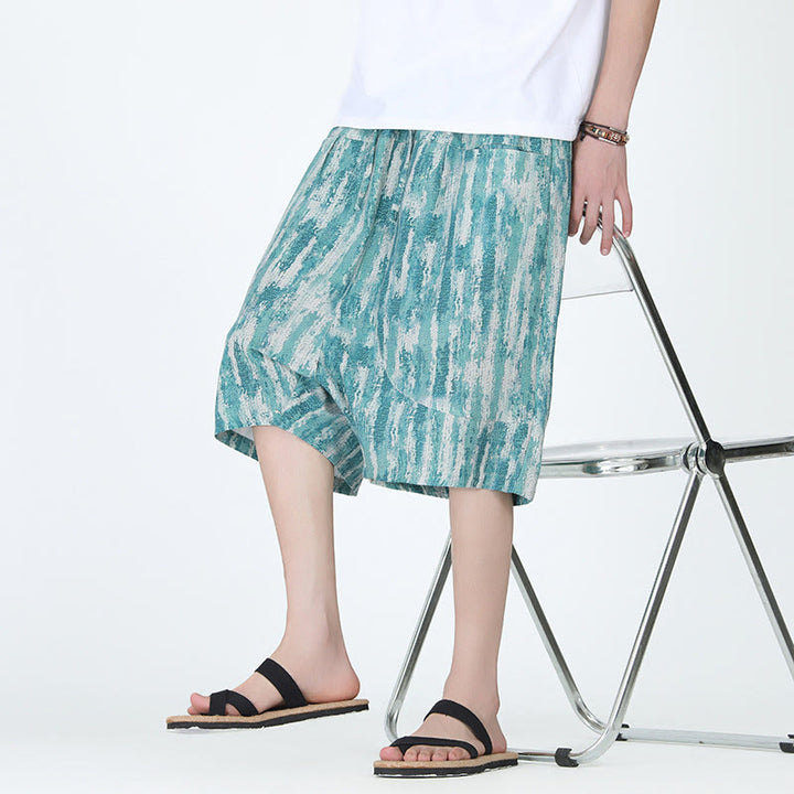 Buddha Stones Sommerstreifen Baumwolle Leinen Herren Caprihose mit Taschen - image 5