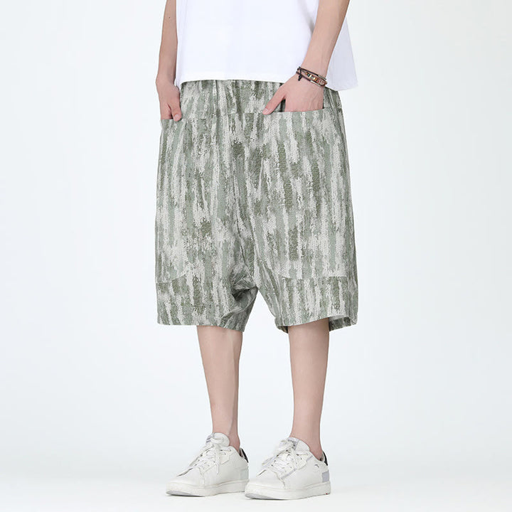 Buddha Stones Sommerstreifen Baumwolle Leinen Herren Caprihose mit Taschen - image 12