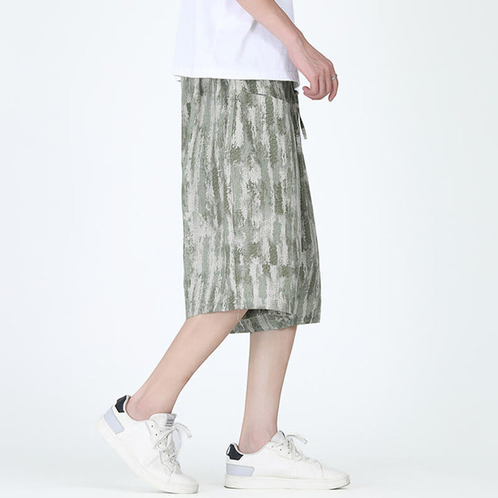 Buddha Stones Sommerstreifen Baumwolle Leinen Herren Caprihose mit Taschen - image 10
