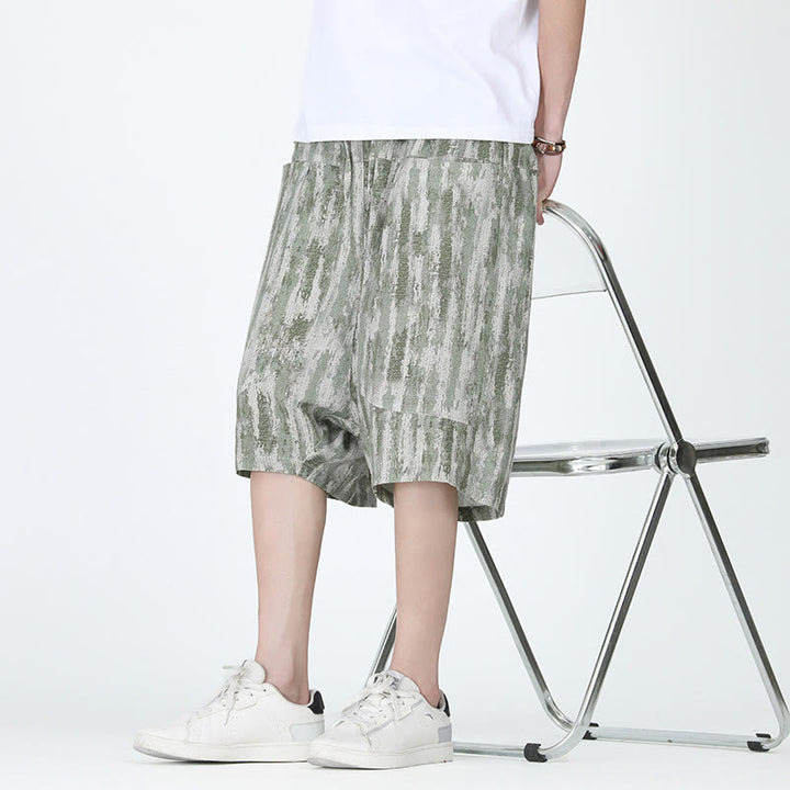 Buddha Stones Sommerstreifen Baumwolle Leinen Herren Caprihose mit Taschen - image 14