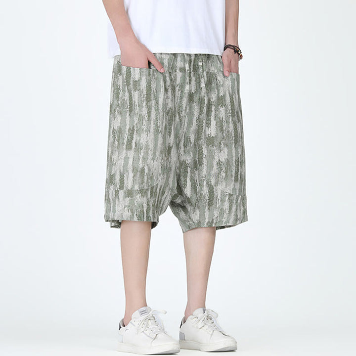 Buddha Stones Sommerstreifen Baumwolle Leinen Herren Caprihose mit Taschen - image 13