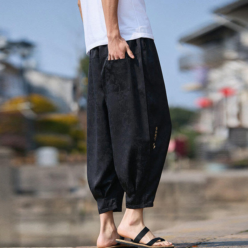 Buddha Stones Sommer Charakter Stickerei Design Kordelzug Herren 7-8 Länge Hose mit Taschen - image 3