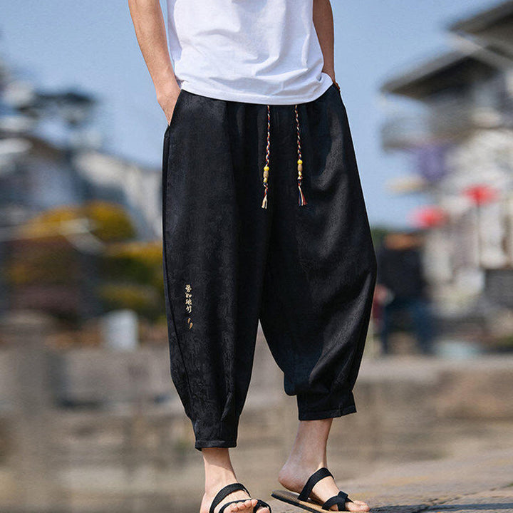 Buddha Stones Sommer Charakter Stickerei Design Kordelzug Herren 7-8 Länge Hose mit Taschen - image 7