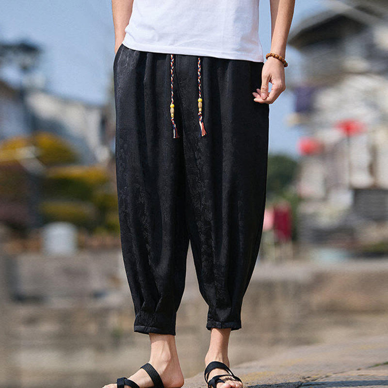 Buddha Stones Sommer Charakter Stickerei Design Kordelzug Herren 7-8 Länge Hose mit Taschen - image 1