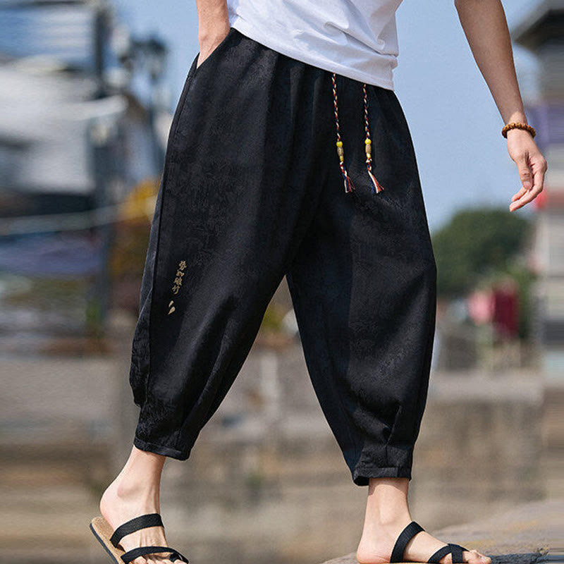 Buddha Stones Sommer Charakter Stickerei Design Kordelzug Herren 7-8 Länge Hose mit Taschen - image 6