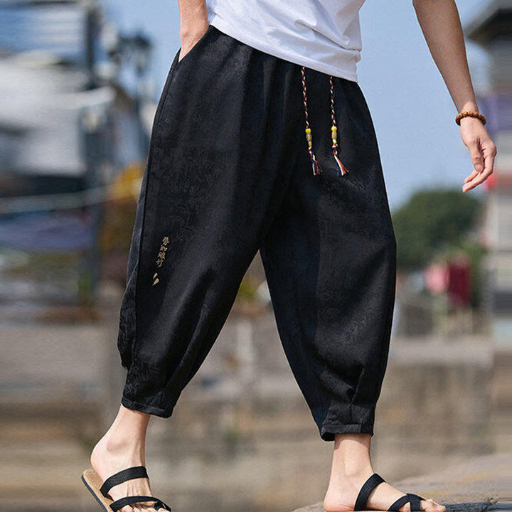 Buddha Stones Sommer Charakter Stickerei Design Kordelzug Herren 7-8 Länge Hose mit Taschen - image 6