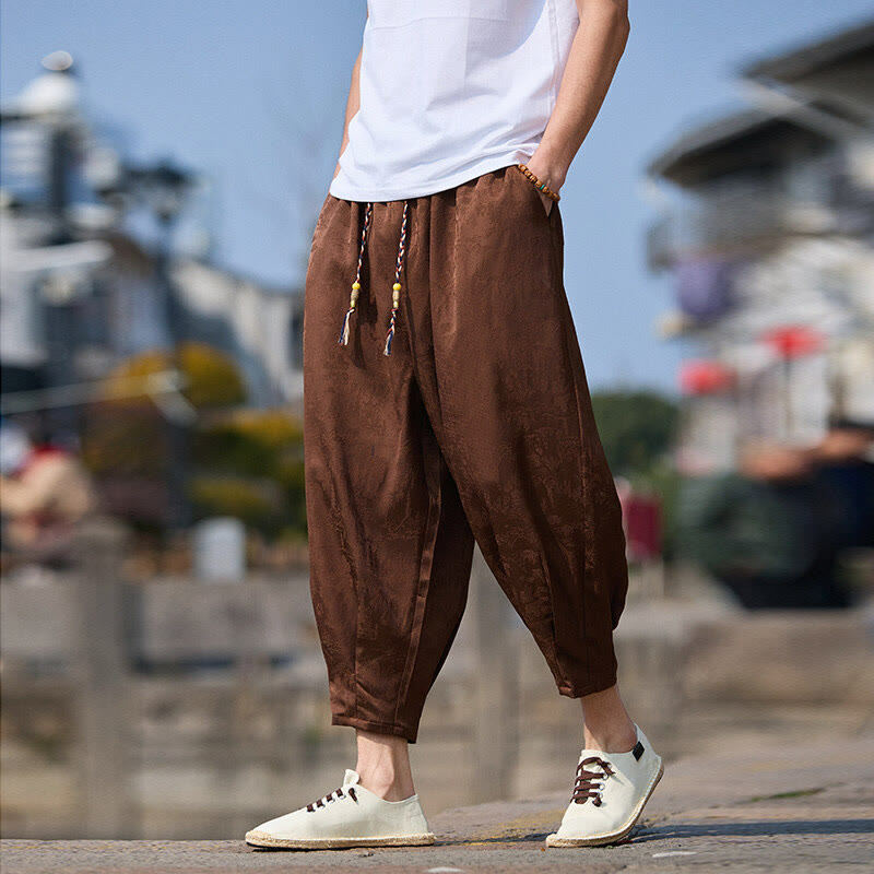 Buddha Stones Sommer Charakter Stickerei Design Kordelzug Herren 7-8 Länge Hose mit Taschen - Sattelbraun - US/ UK/AU46，EU56 (5XL) - image 8