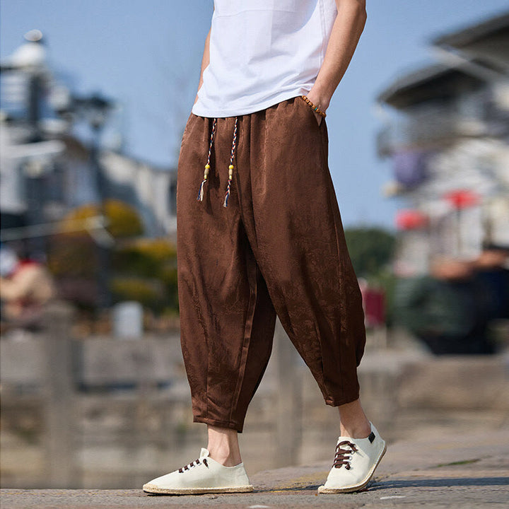 Buddha Stones Sommer Charakter Stickerei Design Kordelzug Herren 7-8 Länge Hose mit Taschen - Sattelbraun - US/ UK/AU46，EU56 (5XL) - image 8