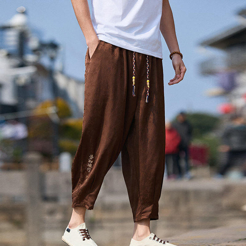 Buddha Stones Sommer Charakter Stickerei Design Kordelzug Herren 7-8 Länge Hose mit Taschen - image 12